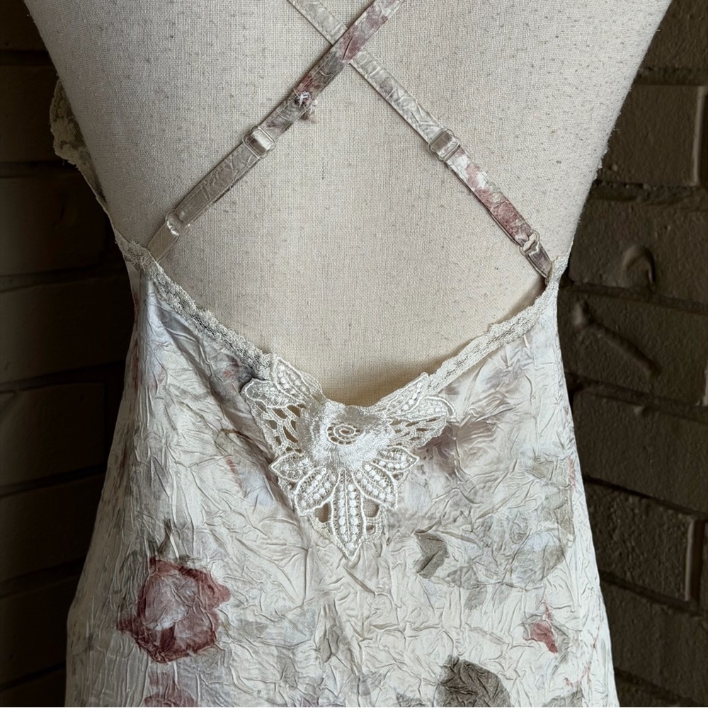 Vintage 1980s Nightgown Chemise Slip Dress Floral Lace Satin Going Out Large L - Picture 5 of 9